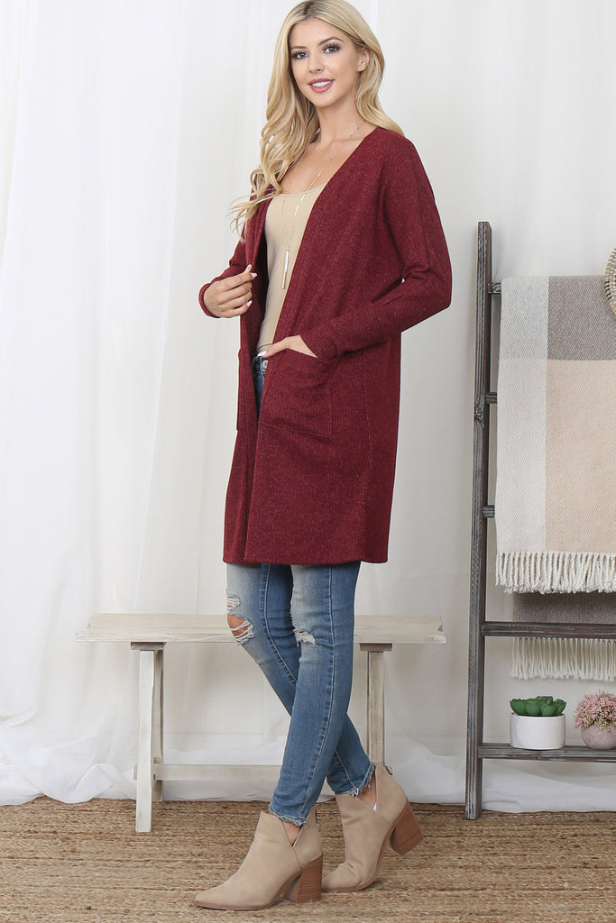 Dolman Sleeve Front Pocket Rib Brush Cardigan