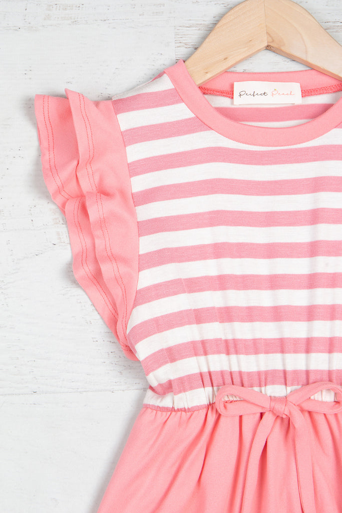 Kids Layered Ruffle Cap Sleeve Stripe Top Dress