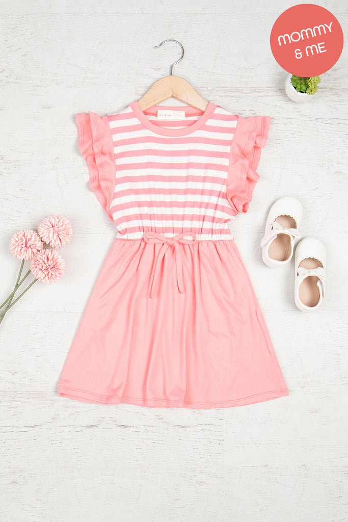Kids Layered Ruffle Cap Sleeve Stripe Top Dress
