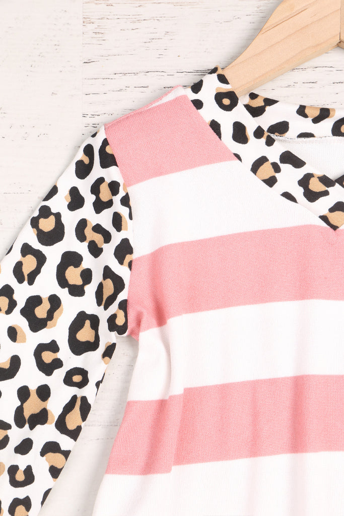 Kids Animal Print Long Sleeve Stripe Dress