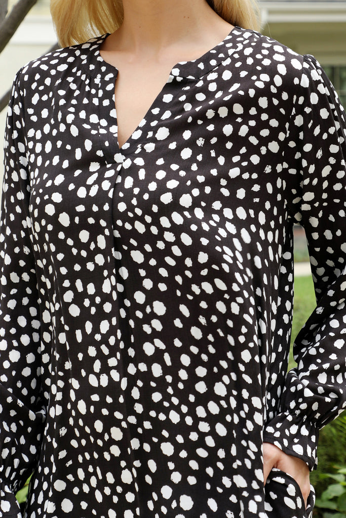 Notch Neck Animal Print Long Sleeve Mini Dress