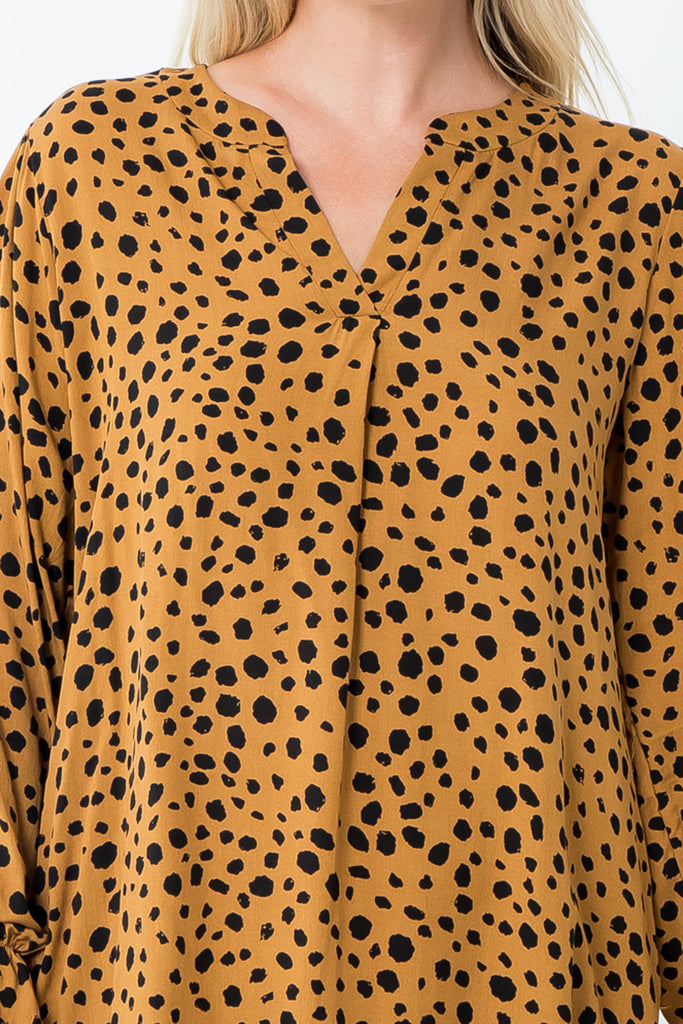 Notch Neck Animal Print Long Sleeve Mini Dress