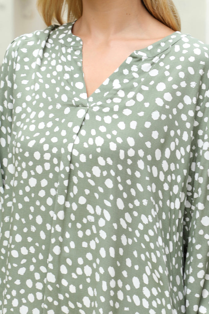 Notch Neck Animal Print Long Sleeve Mini Dress