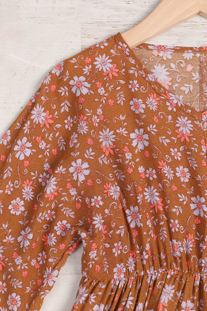 Kids Floral Long Sleeve Elastic Waist Tiered Dress