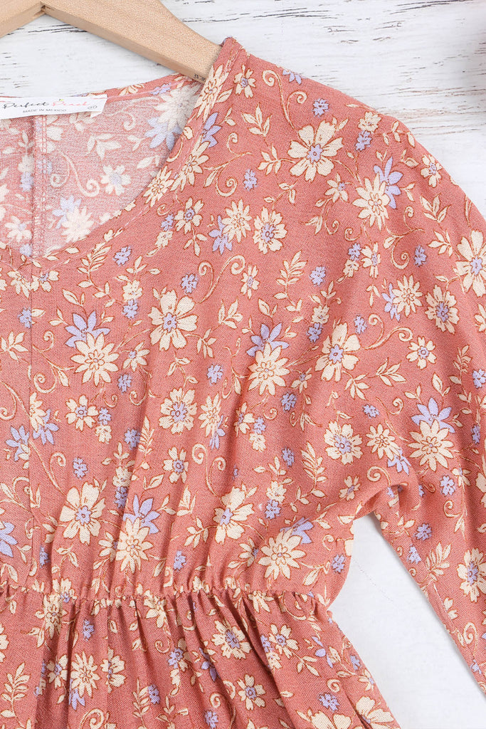 Kids Floral Long Sleeve Elastic Waist Tiered Dress