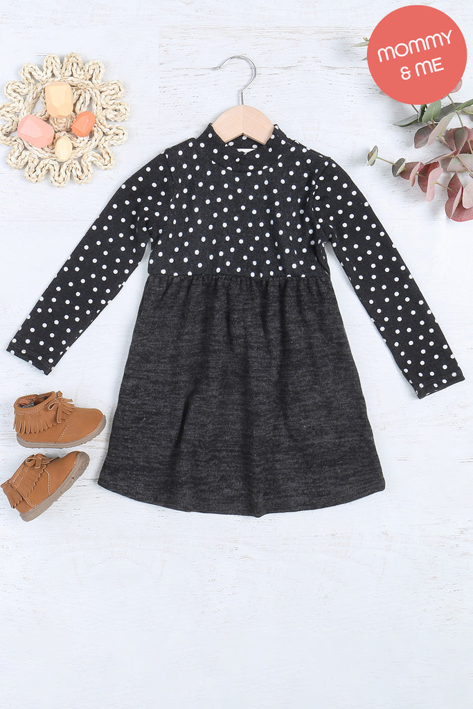 Kids Polka Dot Long Sleeve Hacci Brushed Contrast Dress