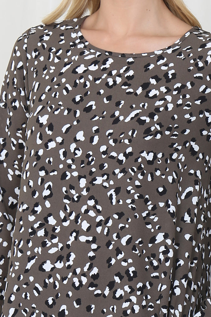 Leopard Printed Long Sleeve Ruffle Hem Dress