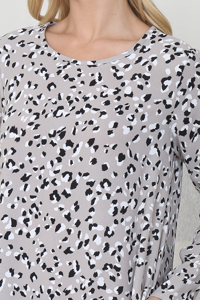 Leopard Printed Long Sleeve Ruffle Hem Dress