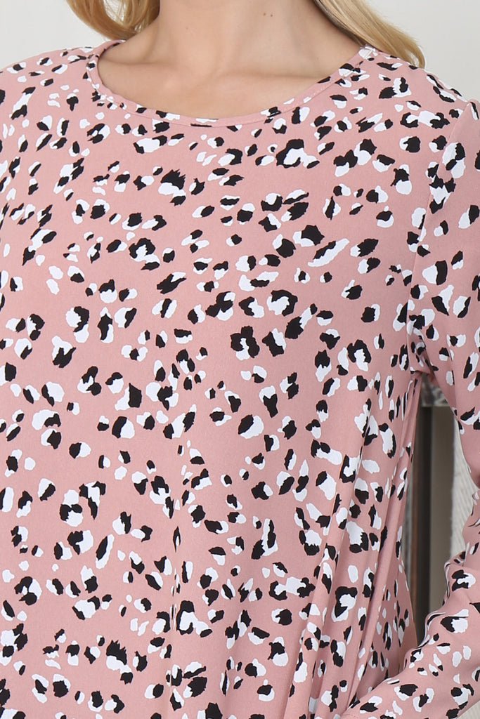 Leopard Printed Long Sleeve Ruffle Hem Dress