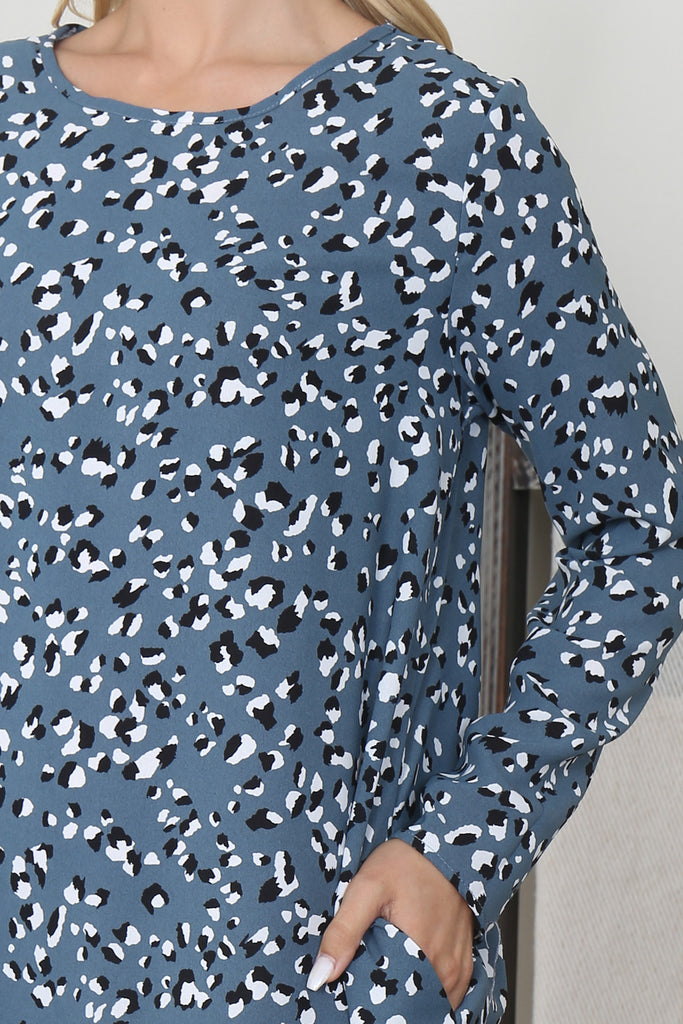 Leopard Printed Long Sleeve Ruffle Hem Dress