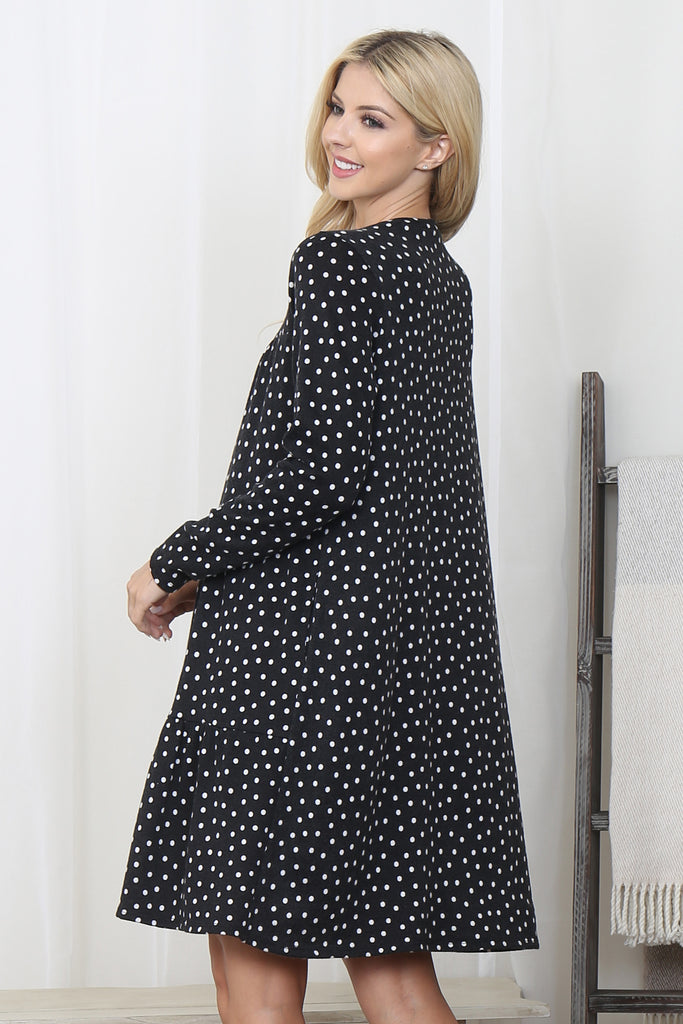Polka Dot Long Sleeve Tiered Dress
