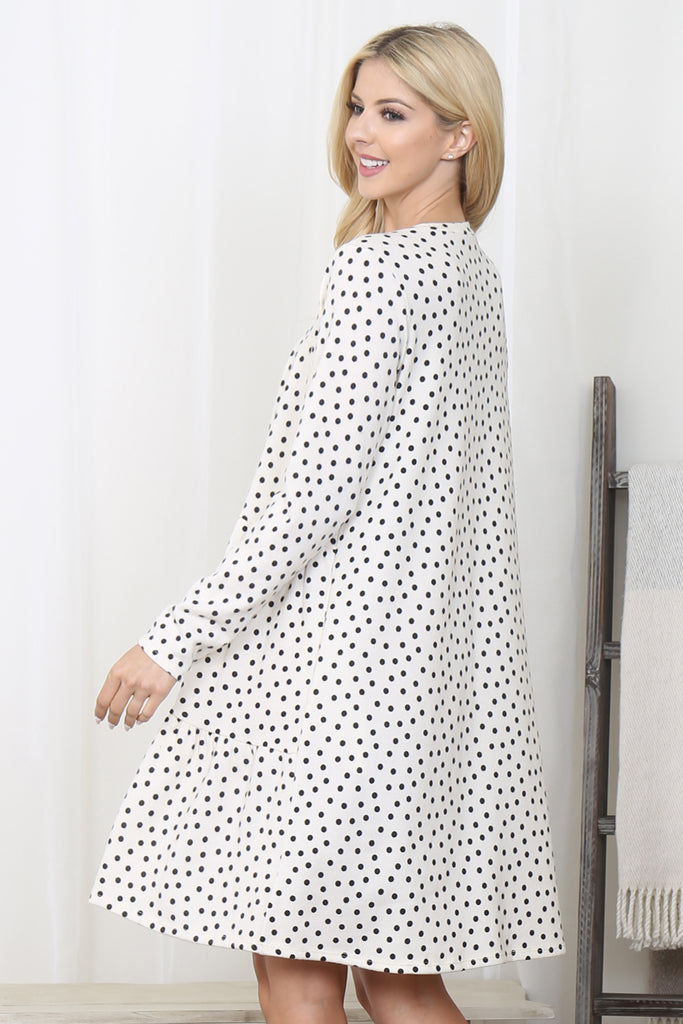 Polka Dot Long Sleeve Tiered Dress