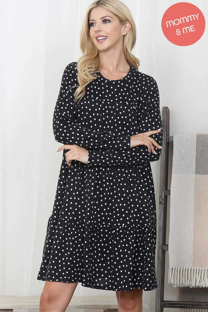 Polka Dot Long Sleeve Tiered Dress