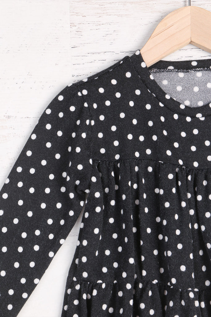 Kids Polka Dot Long Sleeve Tiered Dress