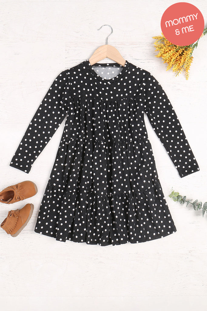 Kids Polka Dot Long Sleeve Tiered Dress