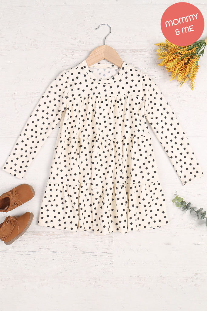 Kids Polka Dot Long Sleeve Tiered Dress