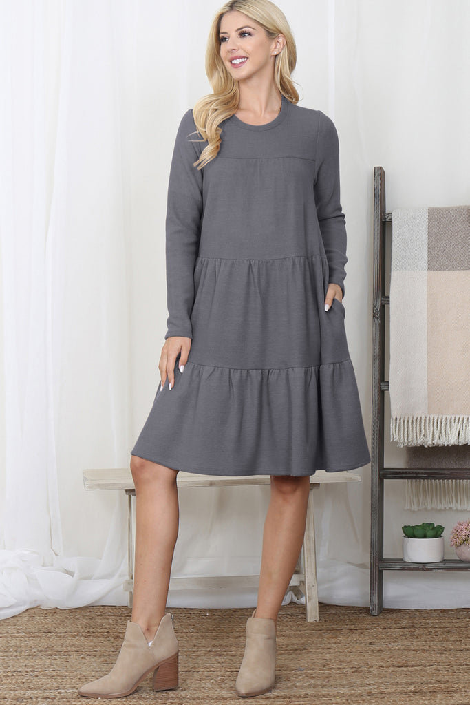 Long Sleeve Tiered Heavy Sweater Brush Dress