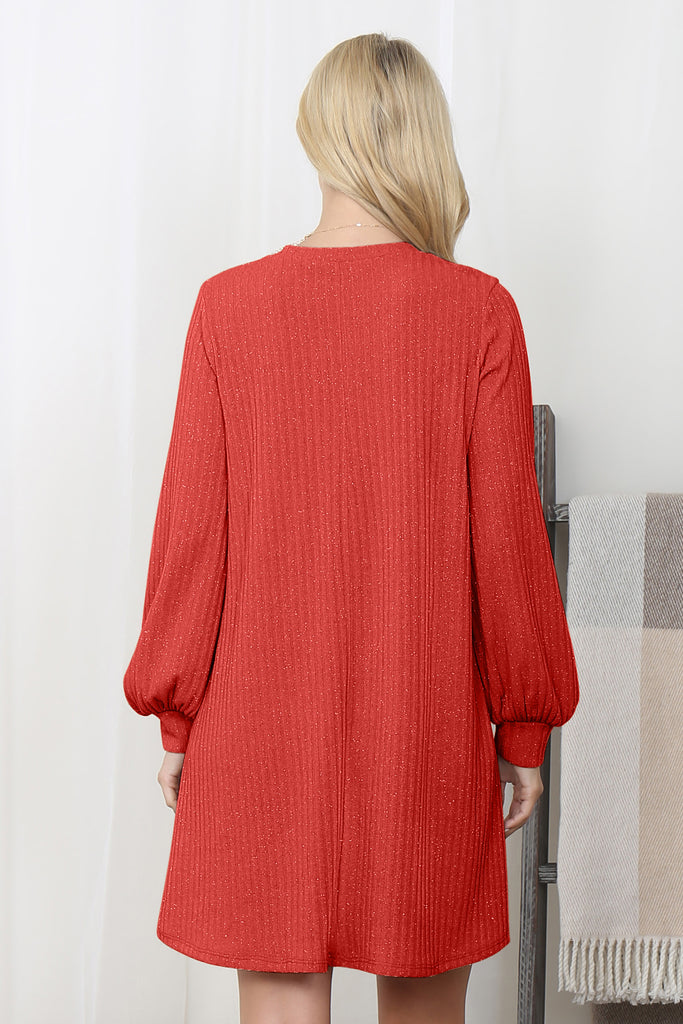 Puff Sleeve Glitter Detail Above Knee Dress