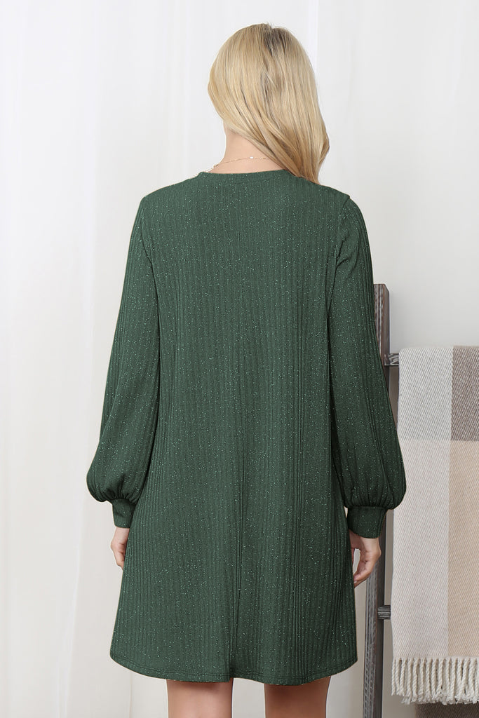 Puff Sleeve Glitter Detail Above Knee Dress