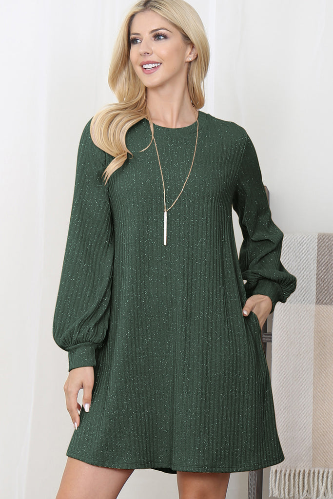 Puff Sleeve Glitter Detail Above Knee Dress