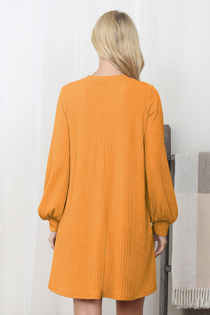 Puff Sleeve Glitter Detail Above Knee Dress