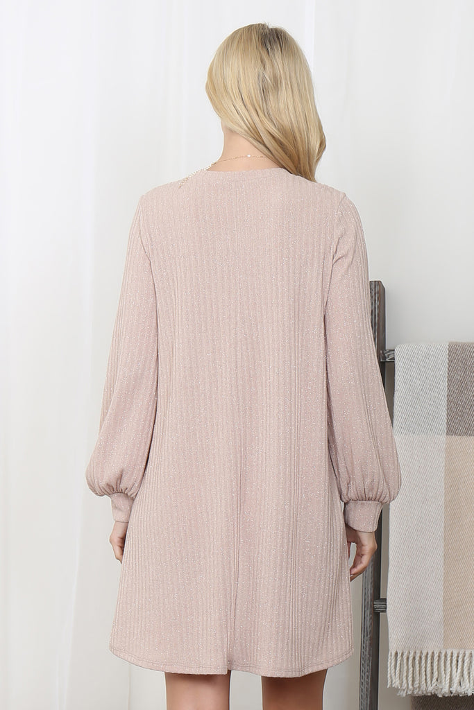 Puff Sleeve Glitter Detail Above Knee Dress