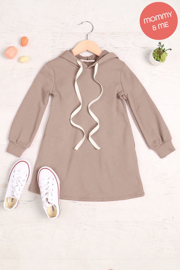 Kids Solid Long Sleeve Hoodie Dress with Drawstring