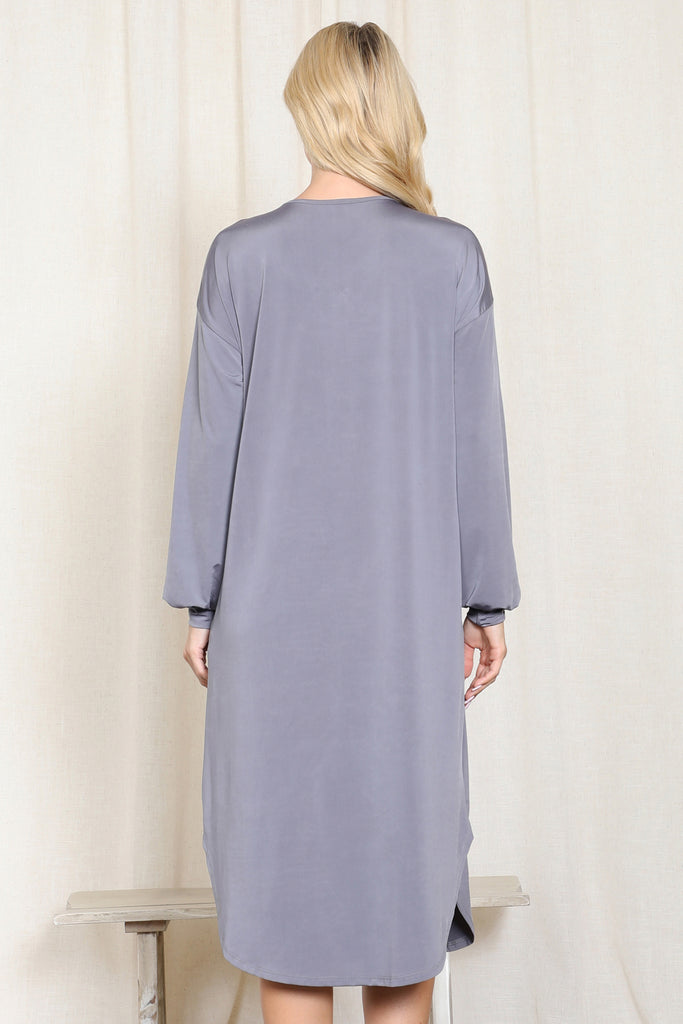 V-Neck Band Long Puff Sleeve Venezia Dress