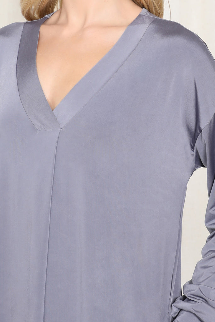 V-Neck Band Long Puff Sleeve Venezia Dress