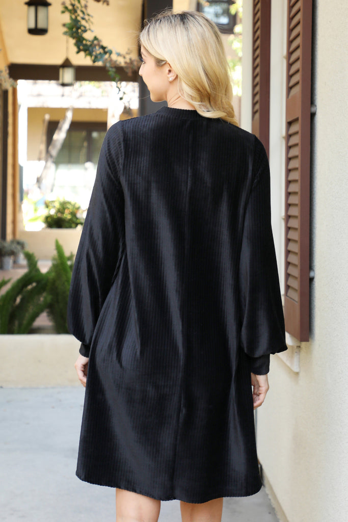 Puff Long Sleeve Velvet Dress