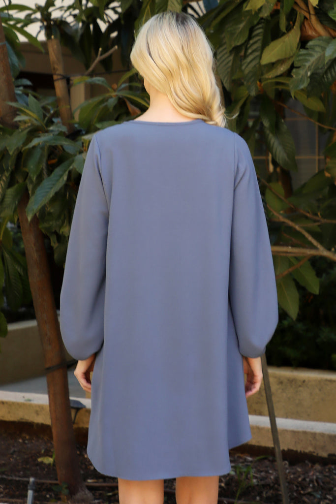 Long Tunnel Sleeve Solid Woven Dress