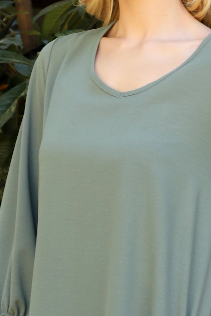 Long Tunnel Sleeve Solid Woven Dress