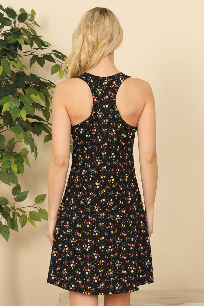 Racerback Round Neck Floral Print Mini Dress
