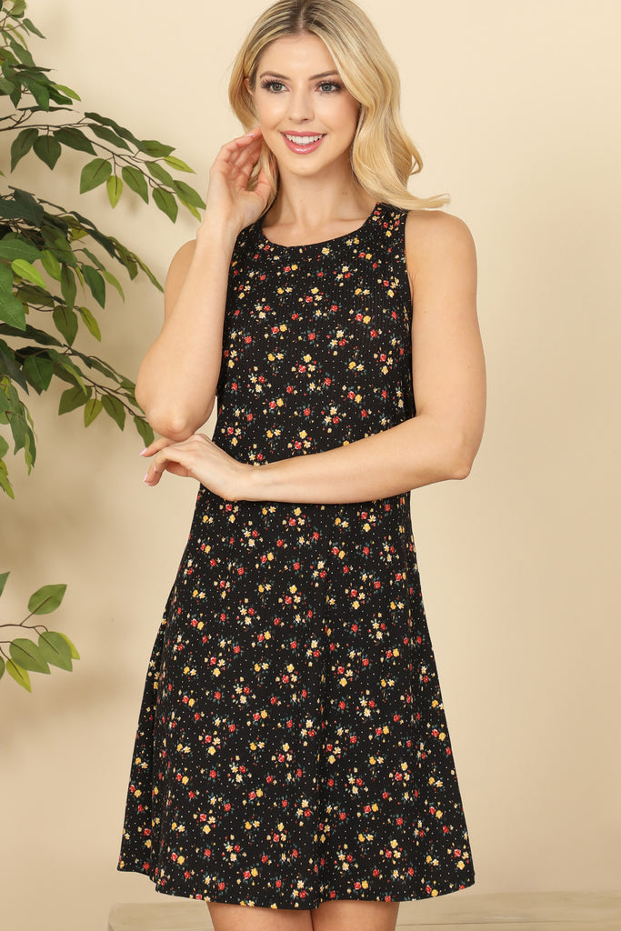 Racerback Round Neck Floral Print Mini Dress