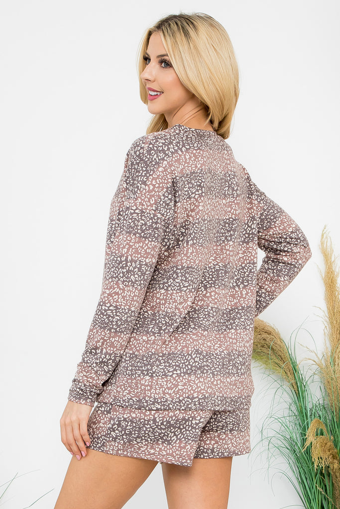 Leopard Striped Long Sleeve Top & Bottom Set