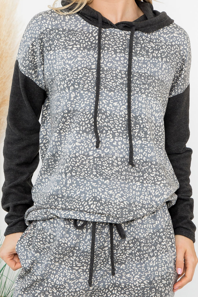 Leopard Stripe Long Sleeve Hoodie Top & Jogger Set
