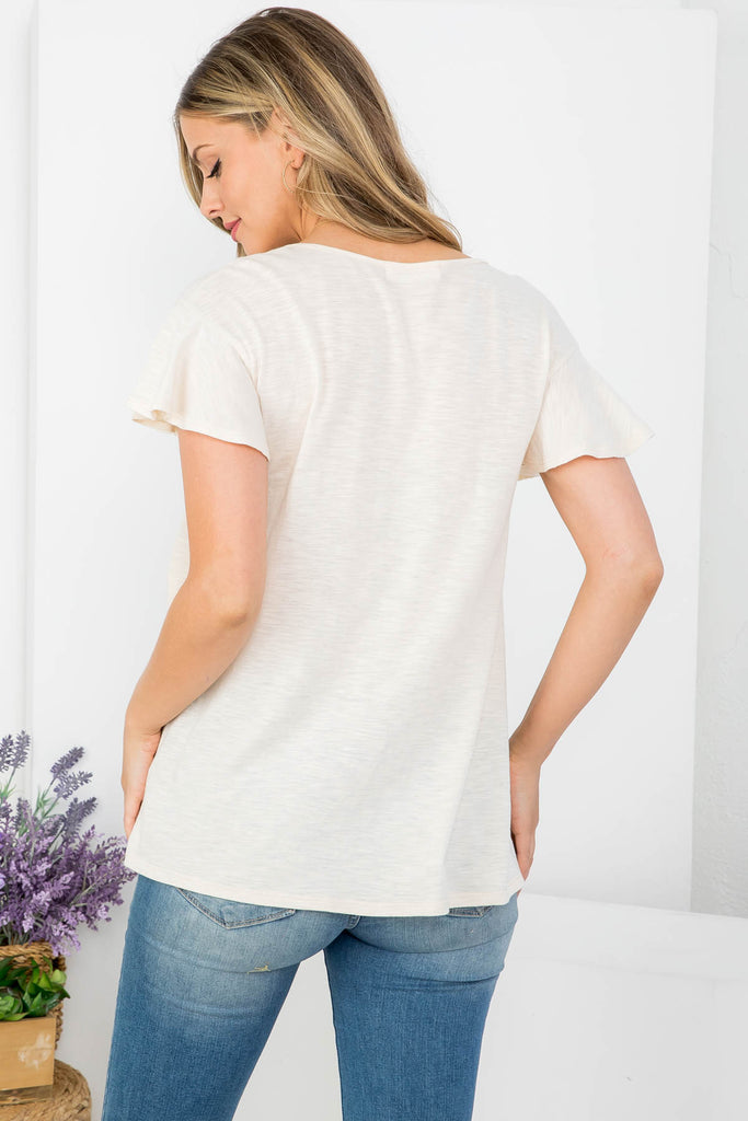 V-Neck Shirring Details Slub Top