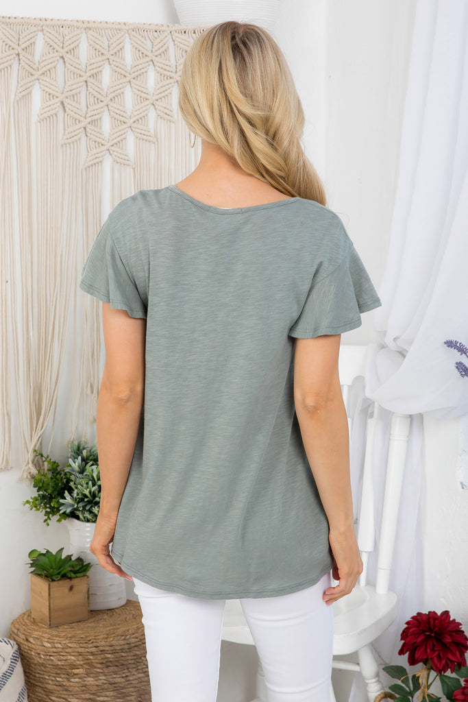 V-Neck Shirring Details Slub Top