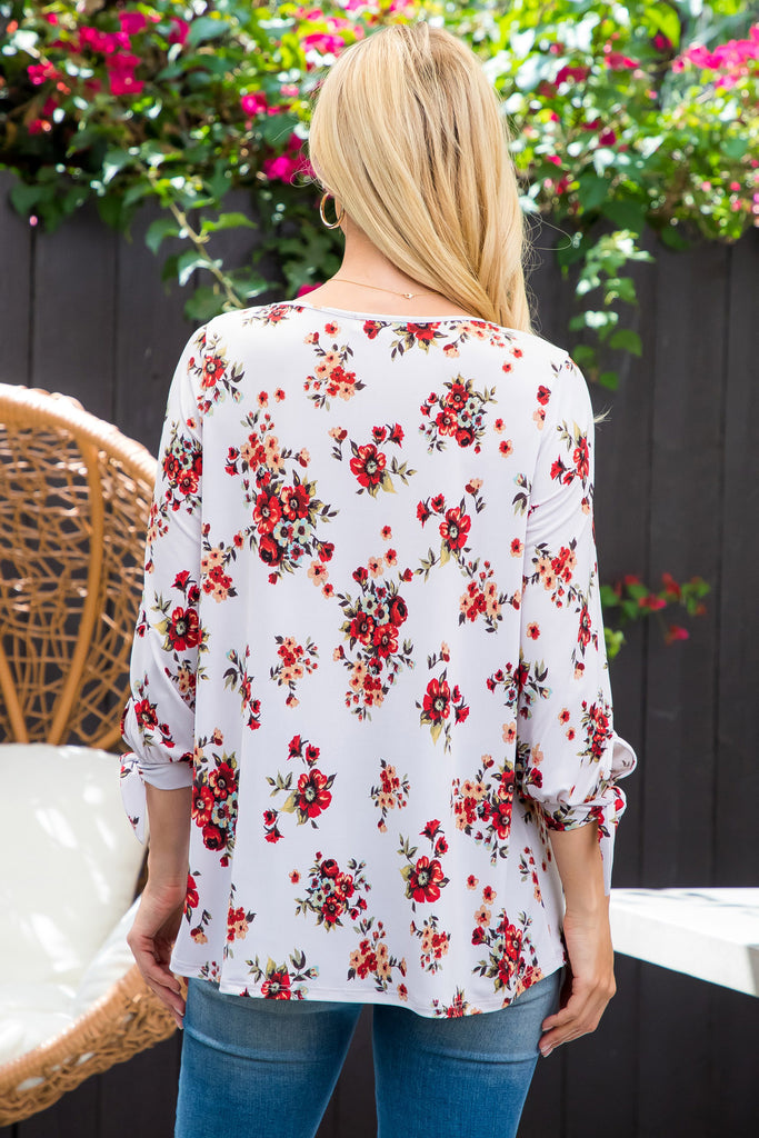 Floral Quarter Tie Knot Detail Sleeve Top