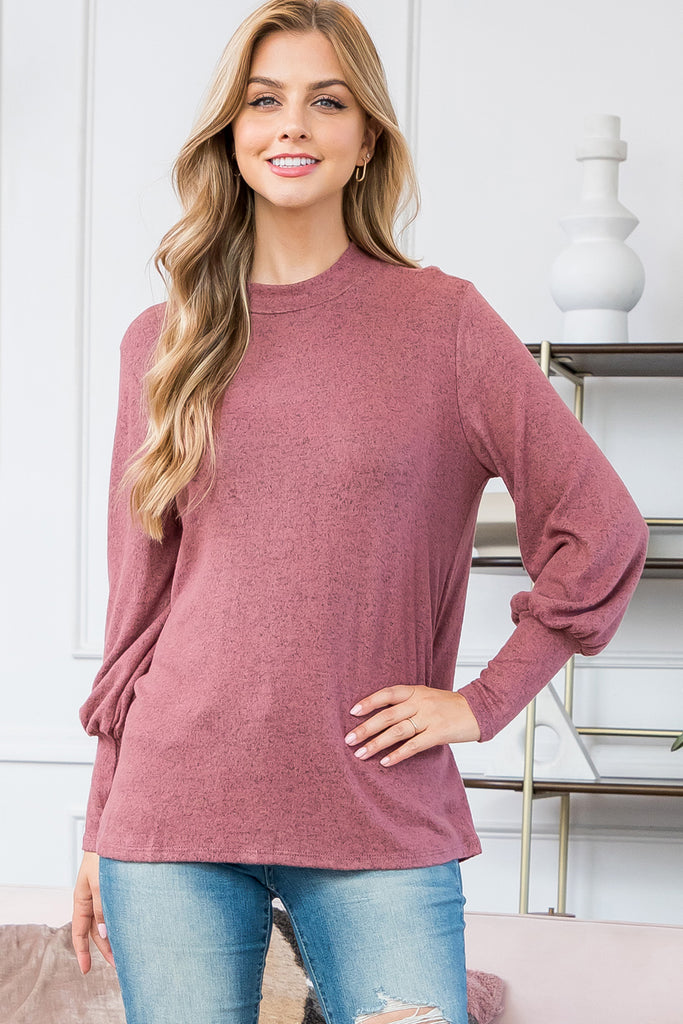 Puff Sleeve Mock Neck Top