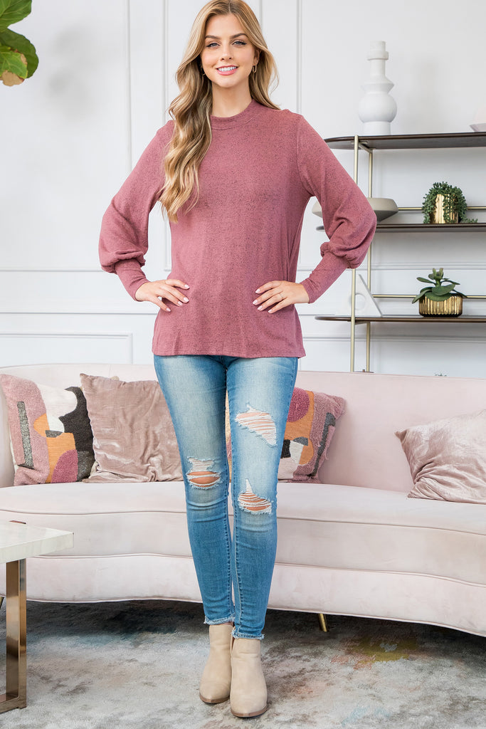 Puff Sleeve Mock Neck Top