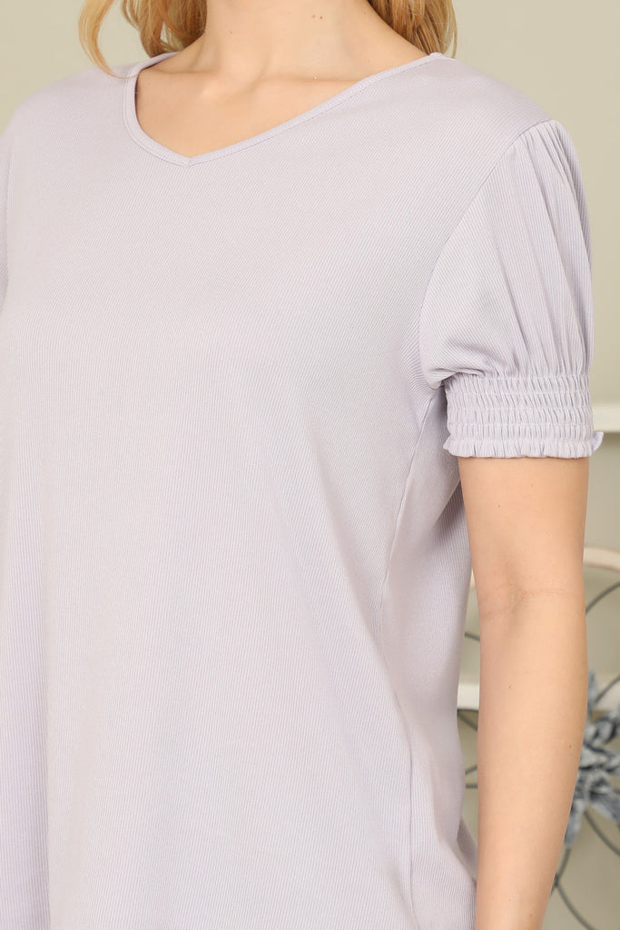 Solid Smocked Cuff Short Sleeve Top - Riah Fashion