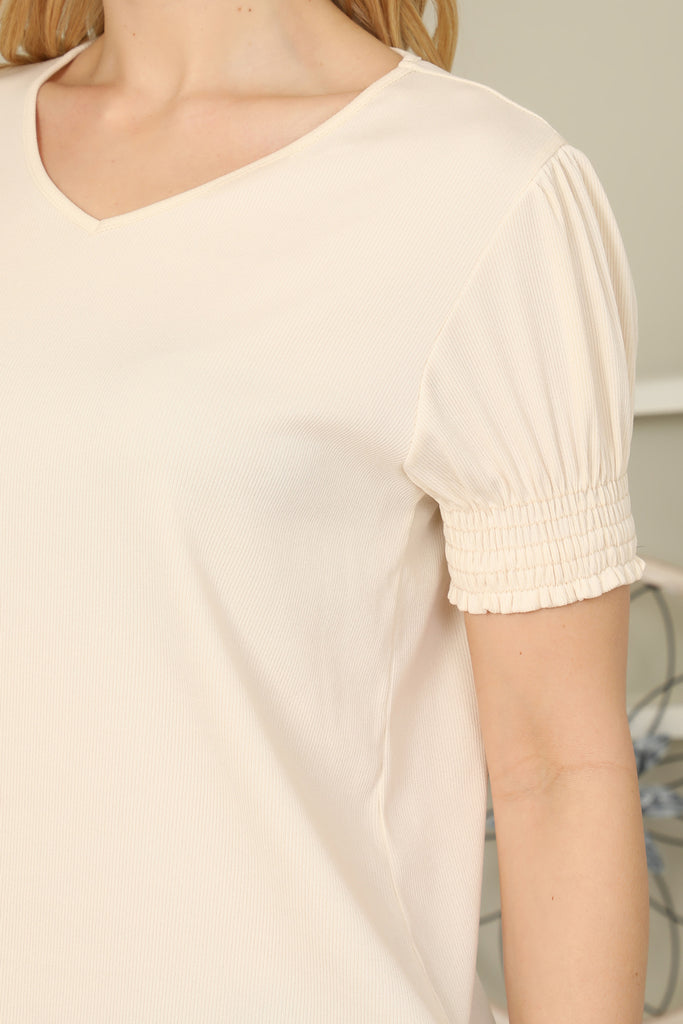 Solid Smocked Cuff Short Sleeve Top - Riah Fashion