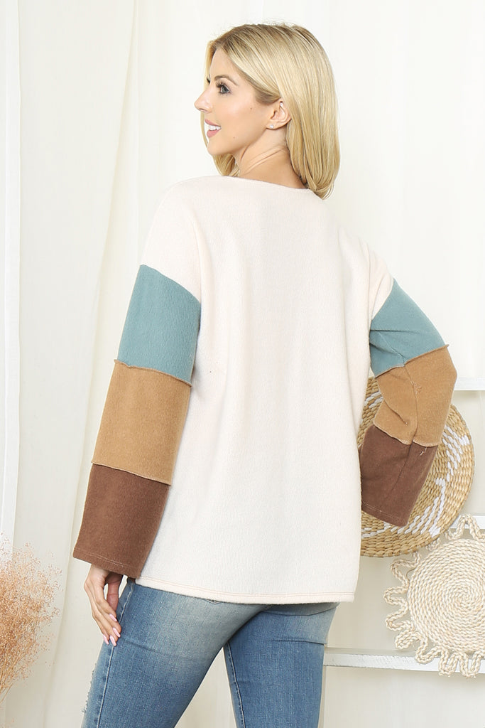 Color Block Reversed CoverStitch Detail Top