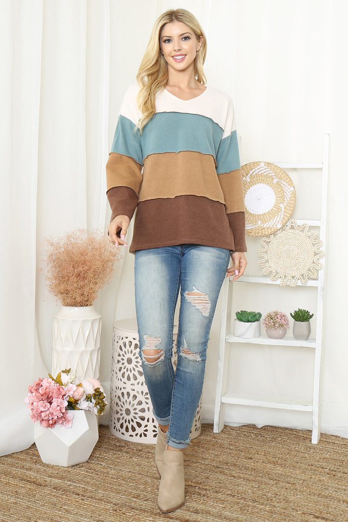 Color Block Reversed CoverStitch Detail Top