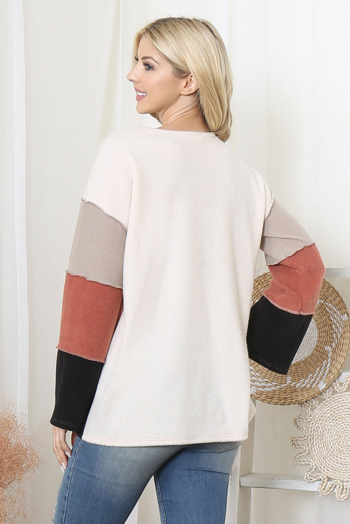 Color Block Reversed CoverStitch Detail Top