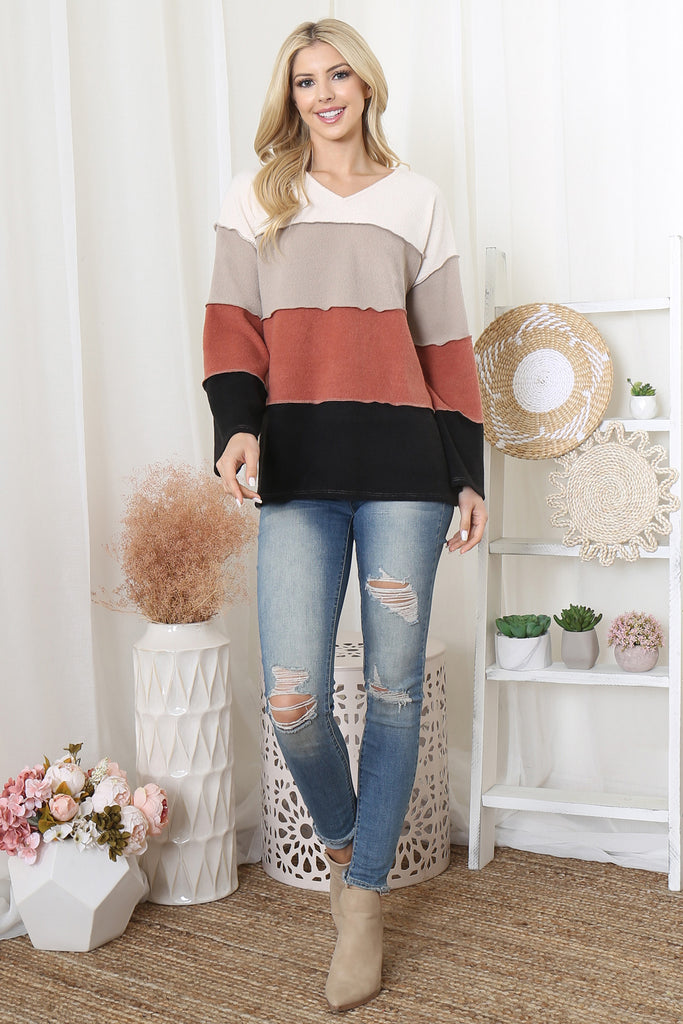 Color Block Reversed CoverStitch Detail Top