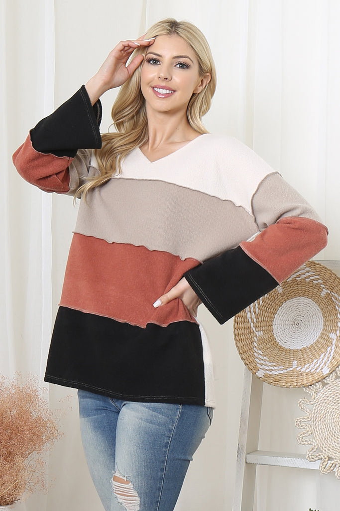 Color Block Reversed CoverStitch Detail Top