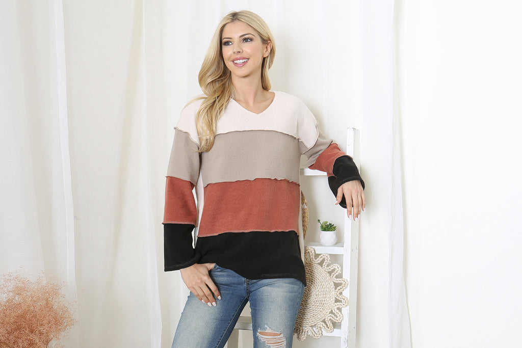 Color Block Reversed CoverStitch Detail Top
