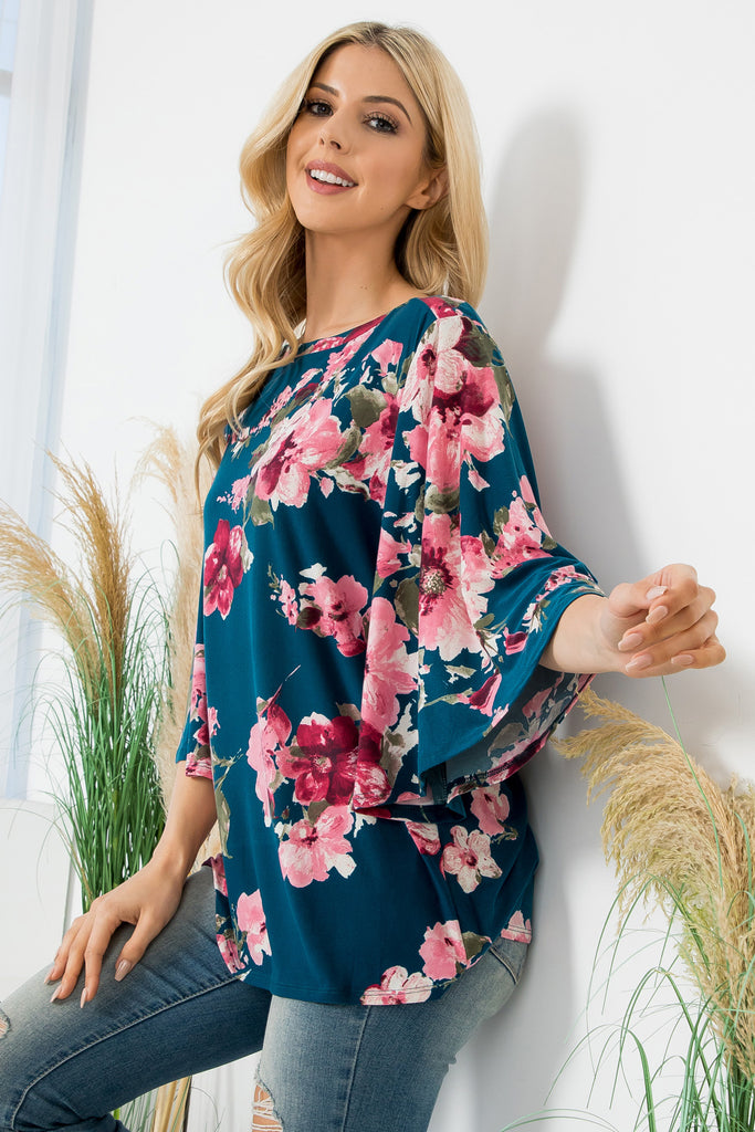 Wide Sleeve Floral Top